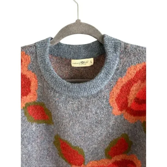 Natural Life Womens Blue Rosie Jacquard Wool Blend Pullover Sweater Size Large - Picture 2 of 9